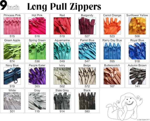 9 Inch 4.5 Ykk Purse Zippers with a Long Handbag Pulls Mix and Match Your Choice of 50 Zippers