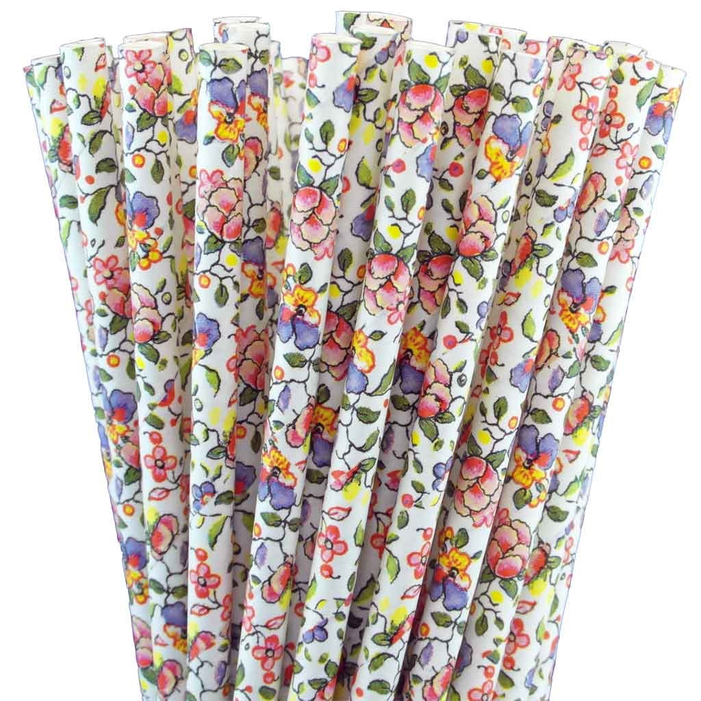 25 Floral Paper Straws