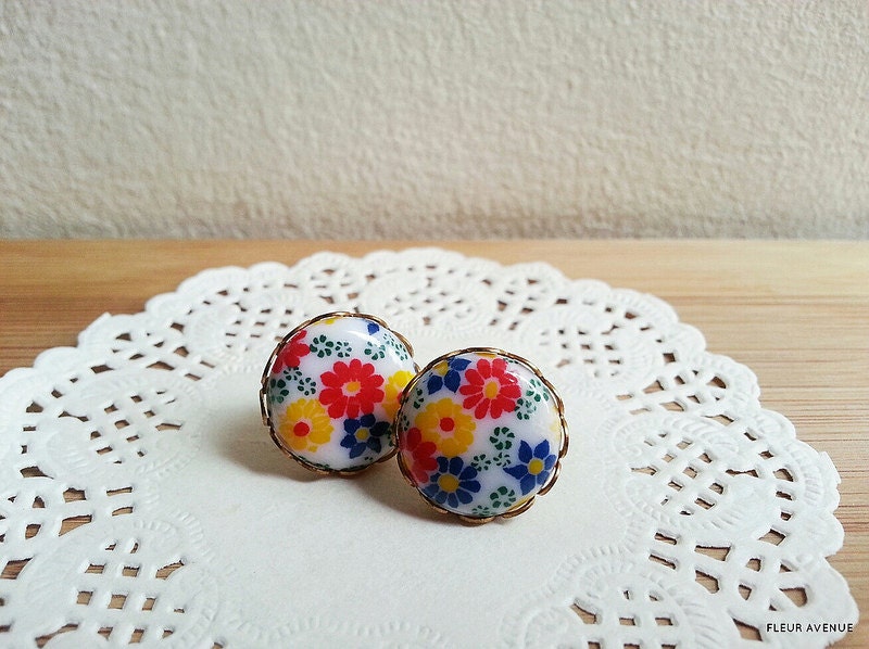 floral spring garden flowery candy round ear post