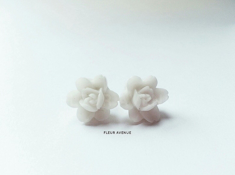 white rose flower ear post