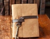 Leather Journal with Skeleton Key - Tan and Brown Handmade Book