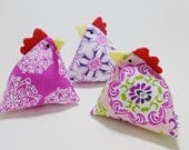 French Hens:  Spring Chickens in Pink and Purple Set of Three