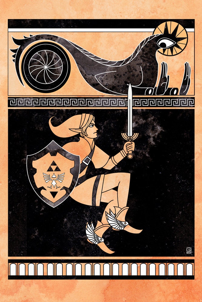 Hero of Might - 12x18 poster print legend of zelda link  versus monster