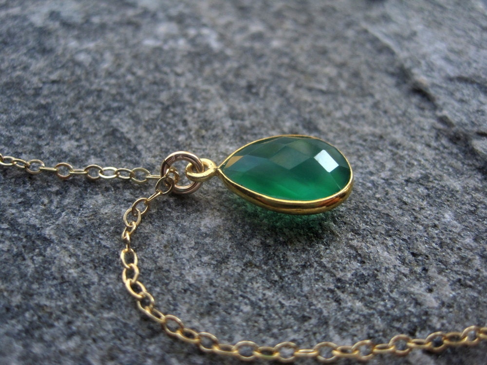 Gold Green Onyx Necklace - Vermeil Green Onyx Necklace - Green Onyx Necklace - Gold Gemstone Necklace