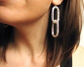 Large Link Earrings, Dangle Earrings, Bold Chain Link Earrings, Silver, Rocker Chic - Big Link Earrings