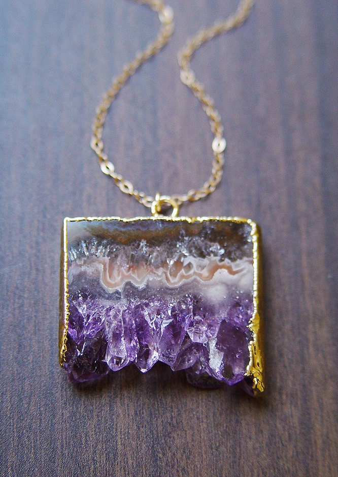 Amethyst Stalactite Druzy Necklace 14k Gold