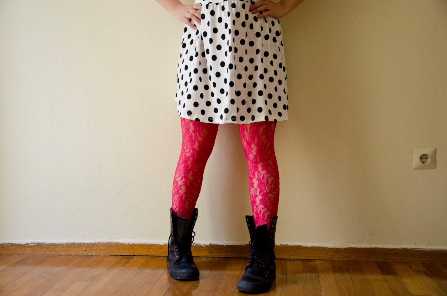 Raspberry Lace Leggings, Handmade Spring Tights, Also available in Mint and Coral Pink