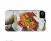 iPhone 4 or 4S Case Spring Peony White Neon Pink Golden Orange