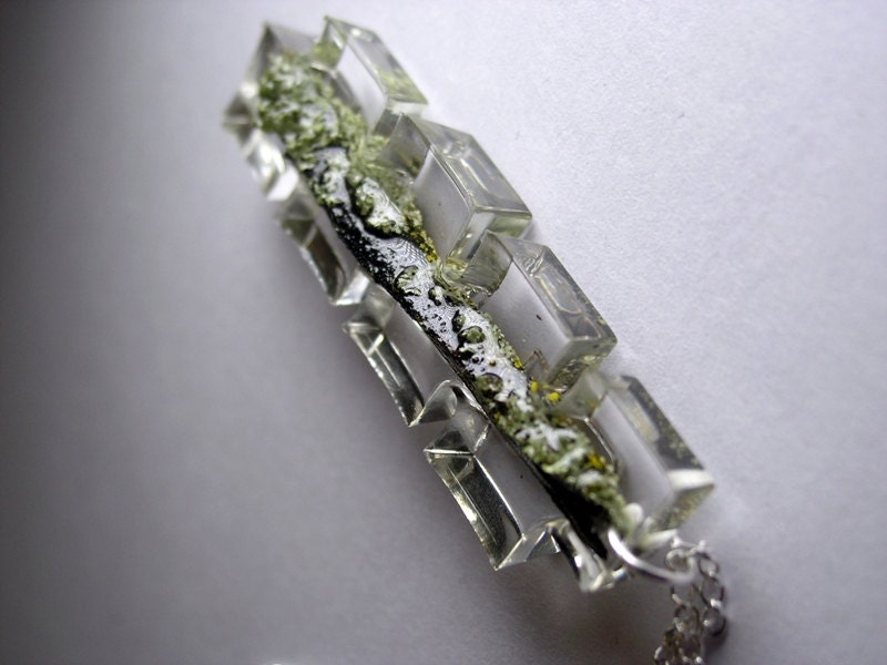 Moss and twig - statement pendant on a silver plated chain
