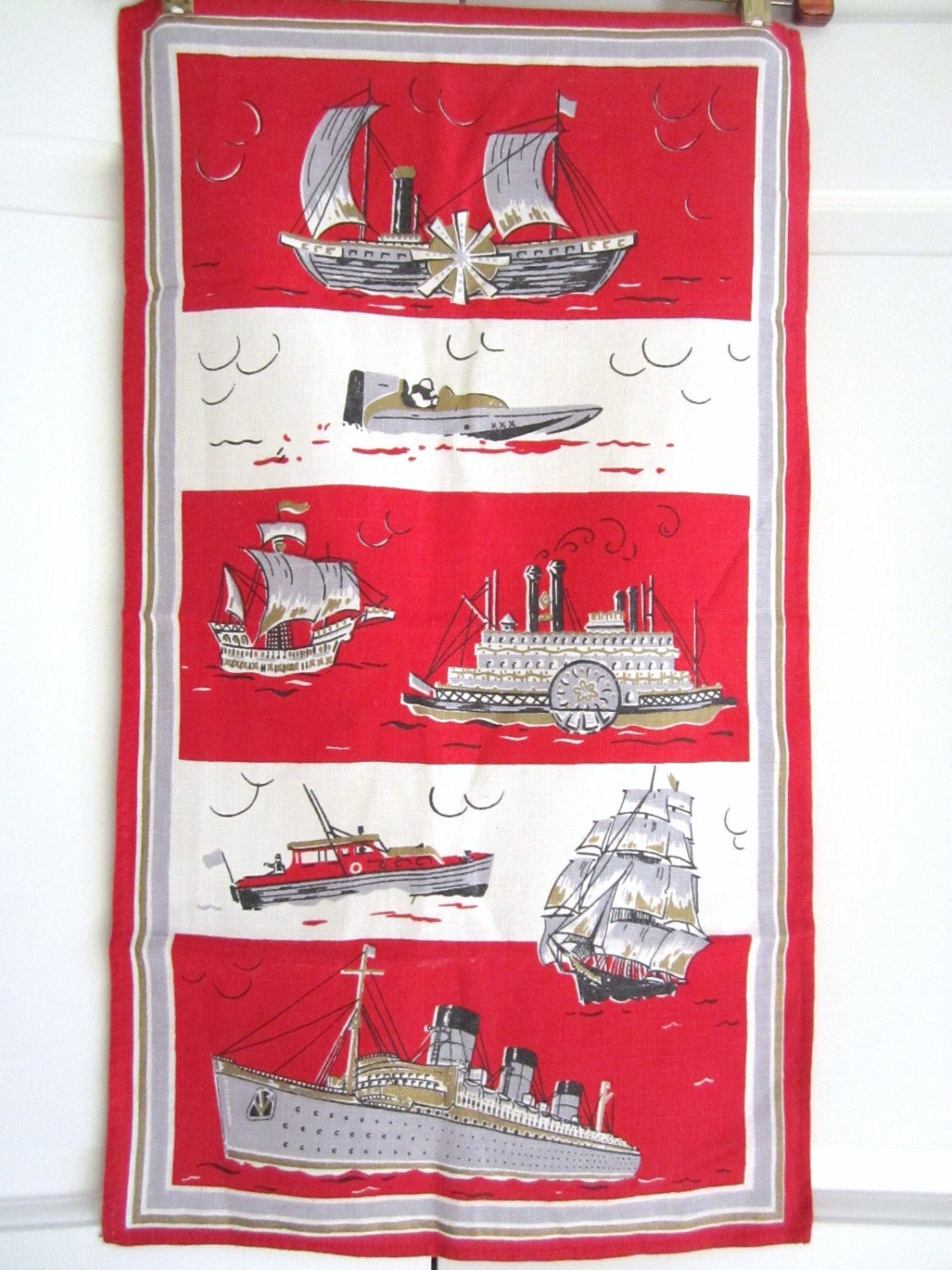 Vintage Nautical Towel Boats Ships