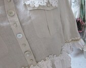 Vintage Kitty... super sweet cropped overtop.. vintage linen and battenburg..ecru and white.. ooak.. Lg/XL
