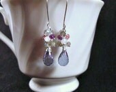 Quartz Cluster Earrings- Silver, Tanzanite Mystic Quartz, Gemstone Cluster, Wire Wrapped
