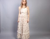 70s FLORAL Sun DRESS / Gunne Sax Style Peplum Maxi, xs