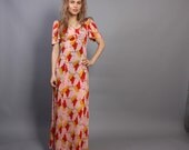 70s Diamonds are a Girl's Best Friend DRESS / Novelty ladies & Rings Print Maxi, xs