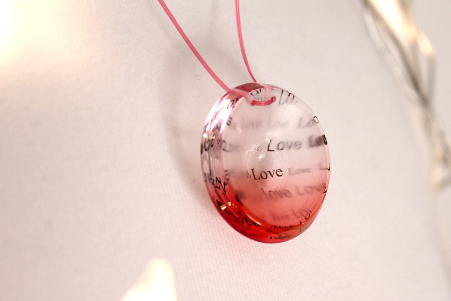 Love Letter Necklace, Red Pink Valentines Pendant on Wire, Handmade Jewelry