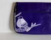 Tweet - VINTAGE purple CLUTCH with hand painted bird on branch