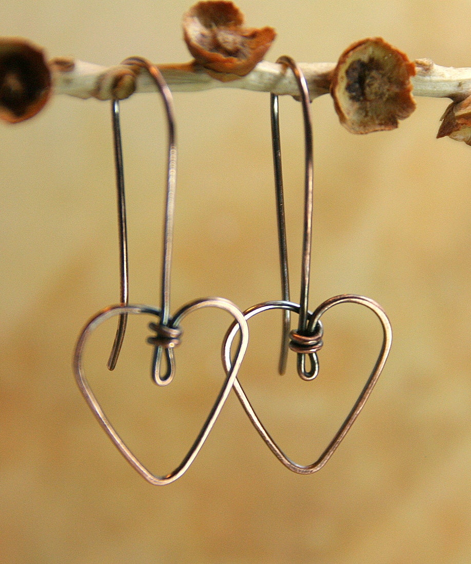 Sweetheart Earrings - Valentine's Special - Tiny Copper Wire Heart Earrings