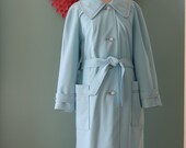 Vintage 1960's Women's Large Baby Blue Trench Coat - International Ladies Garment Worker's Union