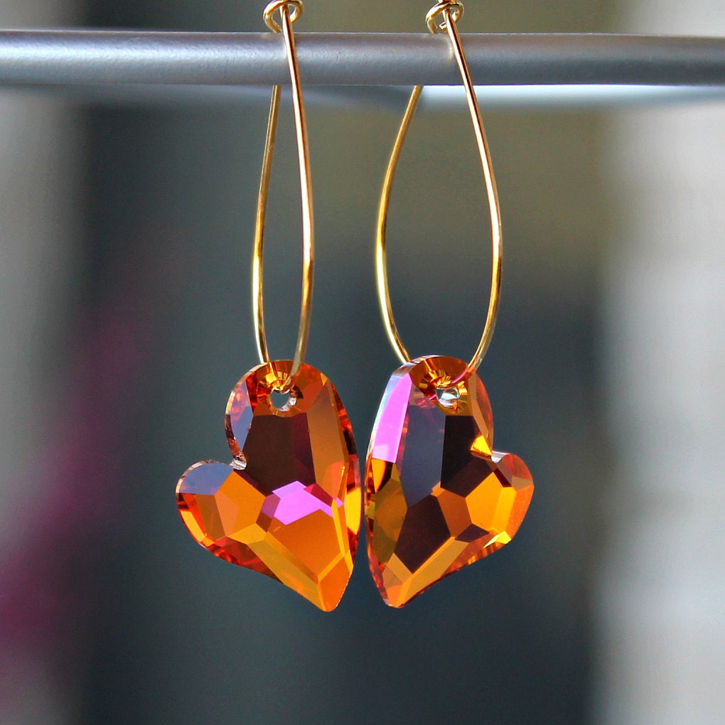 Swarovski Crystal Tangerine Wild Heart Hoops in Gold