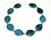 Green Blue STATEMENT Necklace - Exotic & Unique Extra Large Chunky Deep Sea Blue Chrysocolla Gems with Rainbow Raw Minerals by Mei Faith