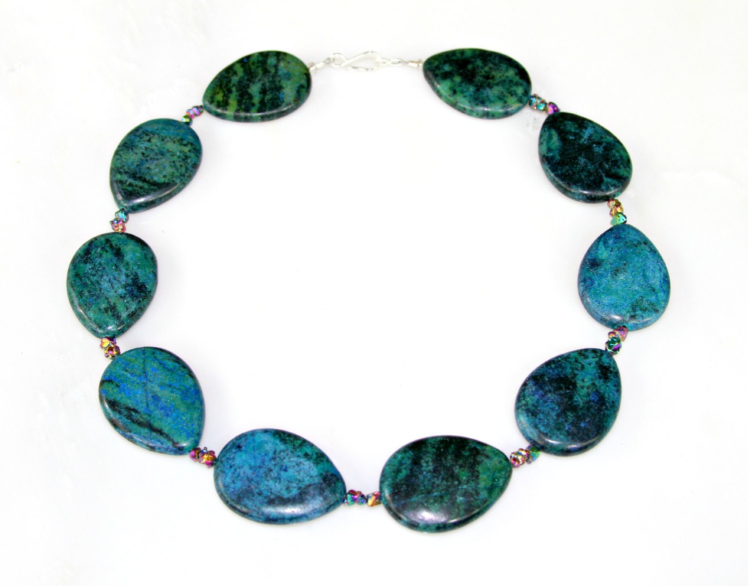 Green Blue STATEMENT Necklace - Exotic & Unique Extra Large Chunky Deep Sea Blue Chrysocolla Gems with Rainbow Raw Minerals by Mei Faith