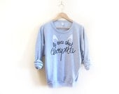 Le Coco Chat Choupette - Drop Shoulder Hand Stenciled Crew Neck Chanel Muse Sweater in Light Grey Heather - S M L XL 2XL