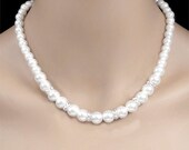 Pearl Bridal Necklace, Graduated White Pearl and Rhinestone Traditional Bridal Necklace, Bridesmaid Jewelry - Caroline (WN0002)
