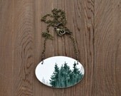 Grove Necklace in Perylene Green and Graphite - Nature Landscape Wood Pendant