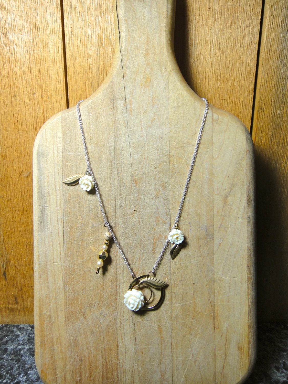 White Rose upcycled vintage jewelry necklace