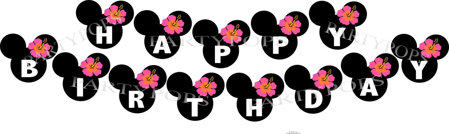 DIY Digital Minnie Mouse Luau Printable Party Banner,  Minnie Mouse Luau Party, Minnie Mouse Birthday, Decoration,  INSTANT DOWNLOAD