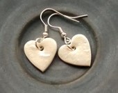 Porcelain Heart Dangle Pearly Earings - Handmade jewelry - Mothers Day Gift Idea