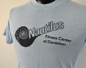 Vintage Nautilus Tee Danielson CT Workout Fitness Gym Super Soft n Thin Powder Blue TShirt Medium SMALL