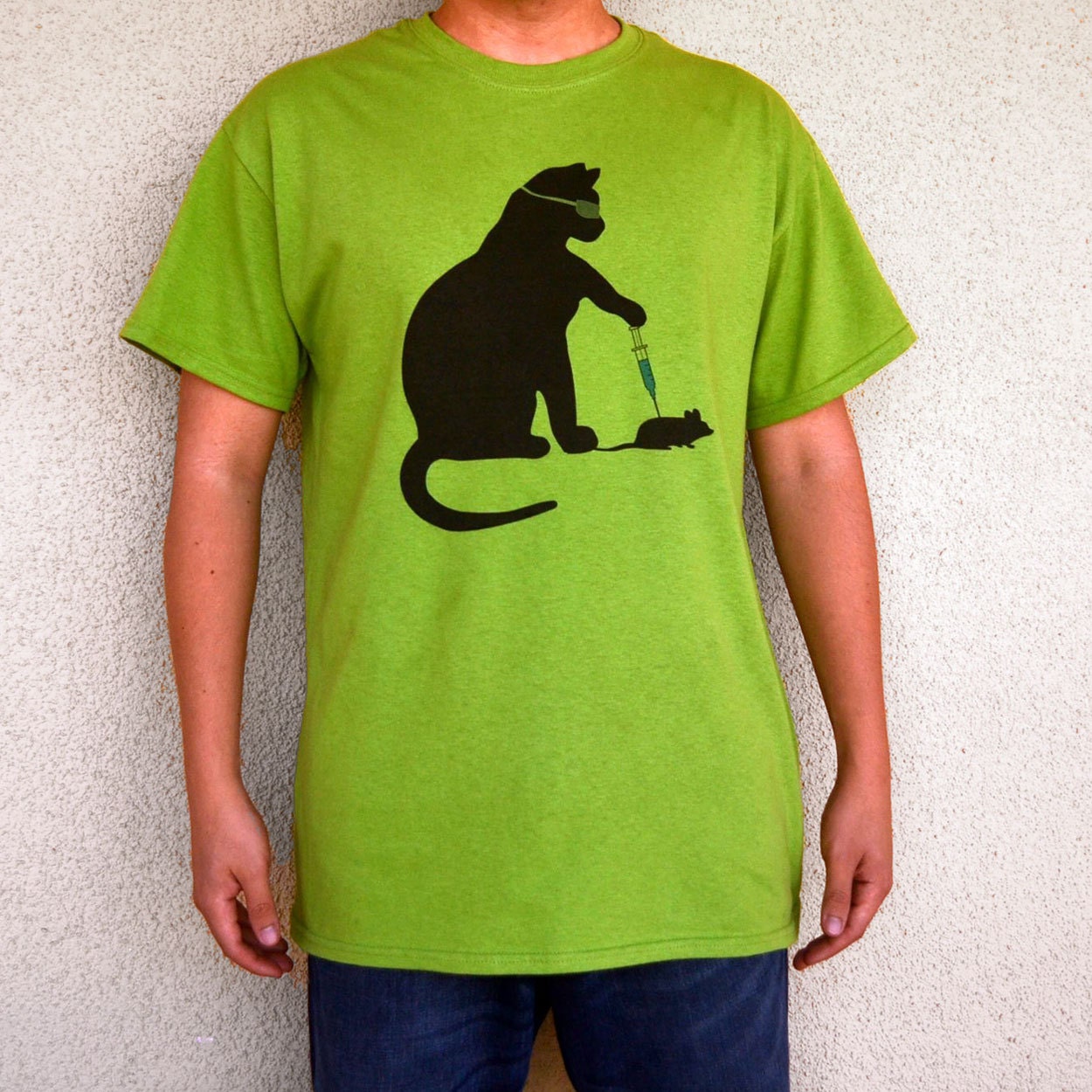 Cat Scientist - Injecting Mouse- T-shirt, Kiwi - Adult S, M, L, or XL