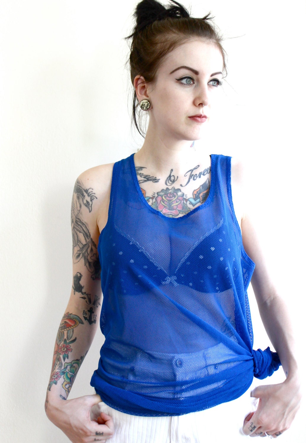 1990s Vintage Grunge Electric Blue Bathing suit Cover up Size Medium