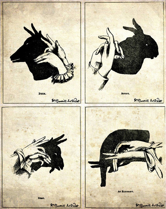 Vintage Print Shadow Puppets - Vintage Illustration Print - Victorian Children Hands Silhouette - Nursery Decor - Antique Art Print