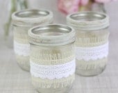 Mason Jar Wedding Centerpieces Vases with Burlap and Lace Rustic Country Wedding Decorations SET OF 12 (Item Number 130101)