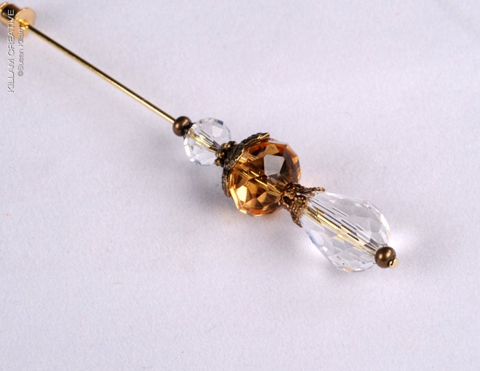 Topaz Faceted Crystal Stick Pin, 3 Inch Hat Pin, Scarf Pin, Hijab Pin KC0355