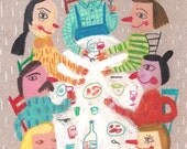 Breakfast / ORIGINAL ILLUSTRATION /Children decor/ kids art / pastel drawing
