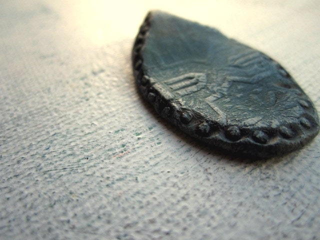 1 Blue Grey Hand Crafted Artisan Clay Pendant Porcelain Stoneware No.151