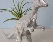 Upcycled Dinosaur Planter - Silver Duck Billed Dino with Air Plant