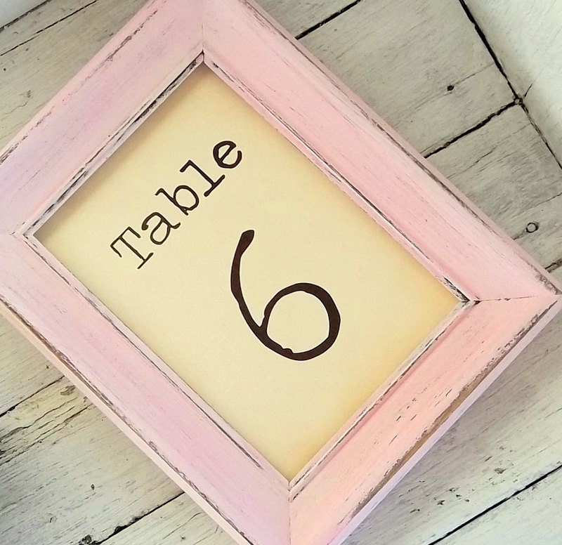 Table sign frame, shabby light pink 5x7, country refurbished, upcycled