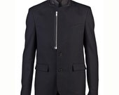 Black jacket with leather collar / black blazer / leather / zipper