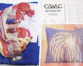 Vintage Supplies. Original 1970s Burlap Needlework Embroidered Pillow / Cushion Kit. Includes Burlap, Wool,Silk Cottons, Embellishments