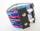Kaleidescope Fabric Bracelet  ... Summer Bright Multi Strand Wide Recycled Cuff ... size L-XL