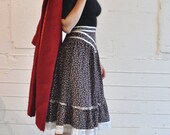 Vintage Gunne Sax Skirt 70s Floral Print and Lace Chevron Skirt