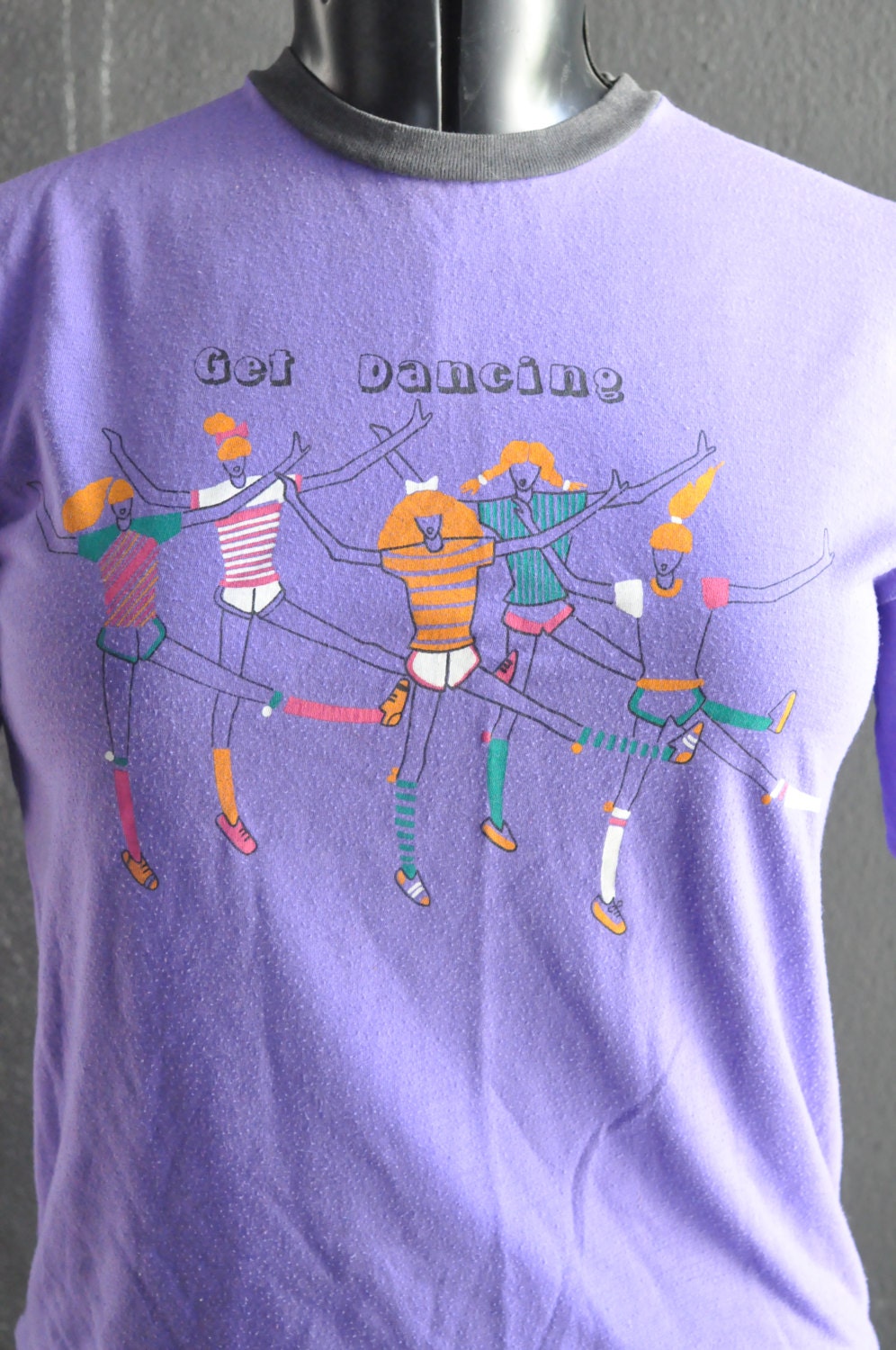 Vintage 80s Get Dancing Purple Aerobic Exercise T Shirt