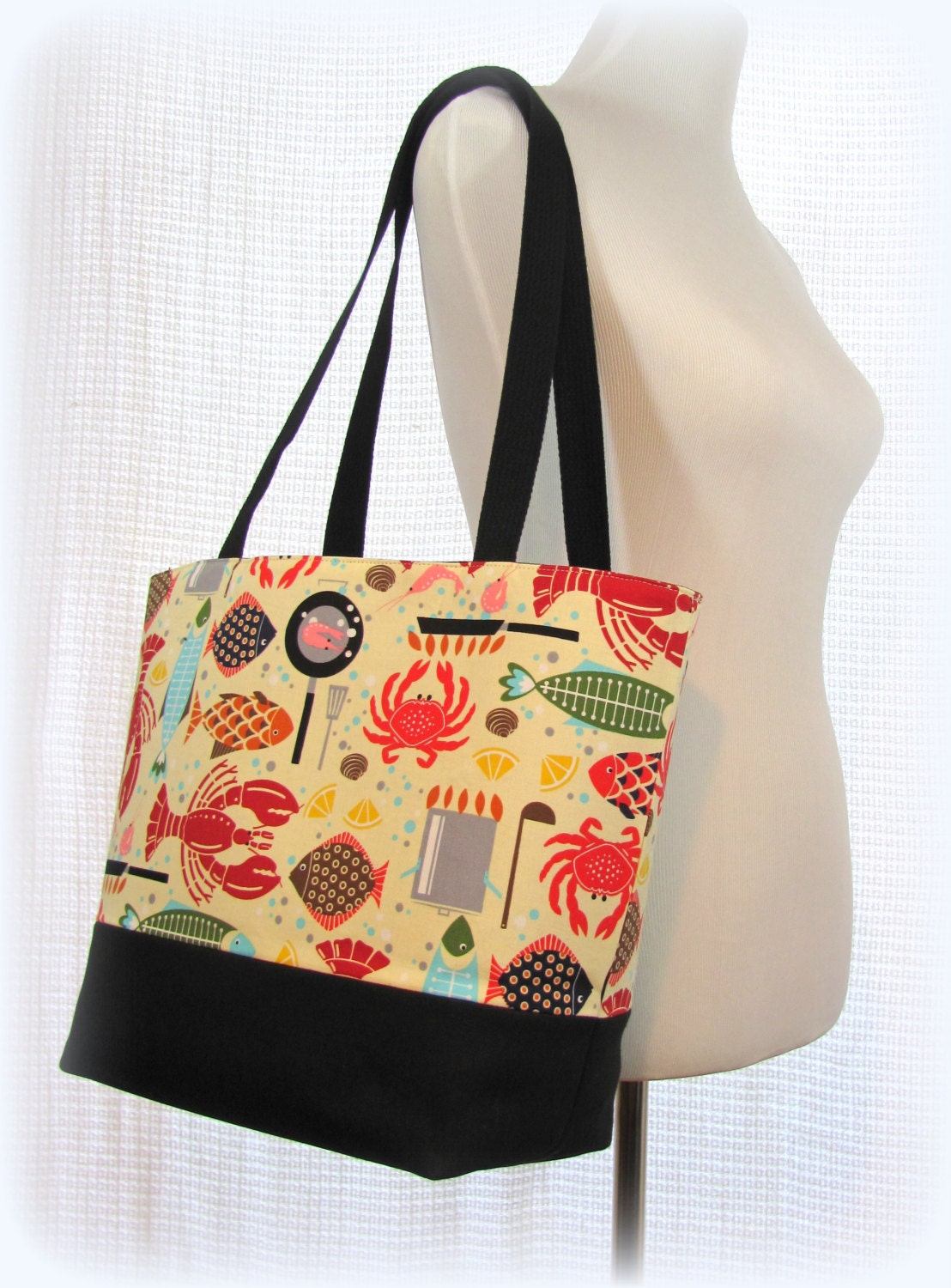 Beach bag market tote lobsters seafood dinner by Patchtique