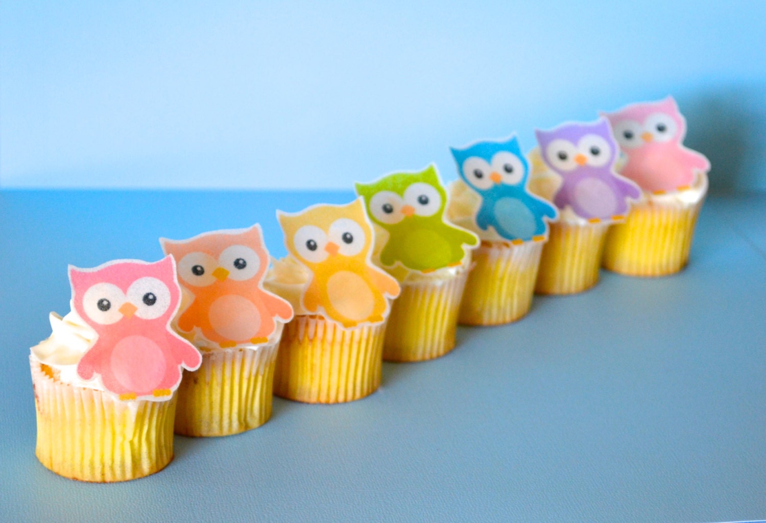 EDIBLE Owls Rainbow Variety - Cake & Cupcake toppers - Cupcake Decorations