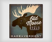 PERSONALIZE Old Moose Maple Syrup -  Rustic Road Sign -  Graphic Art Canvas Wall Art 12 x 12 x 1.5 inches Vintage Style