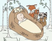 Nursery Art Print, Nursery Decor, New Baby Art Print, Welcome Little One, Digitally Colored, 8x10 Children Giclee Art Print